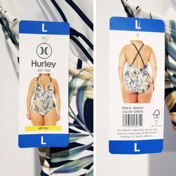 NEW Hurley Women's L One Piece Swimsuit Cayman Palms Tropical Leaf UPF 50+ Comfy - Picture 13 of 14
